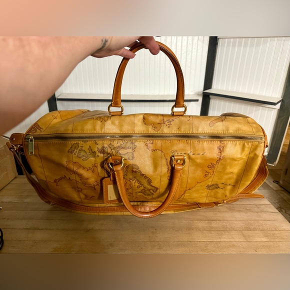 Alviero Martini Vintage 1A Classe Brown Geo Coated Canvas Weekender Bag - Picture 3 of 13